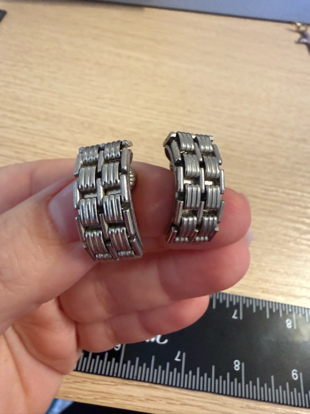 Silver-Tone Textured Hinge Hoop Earrings